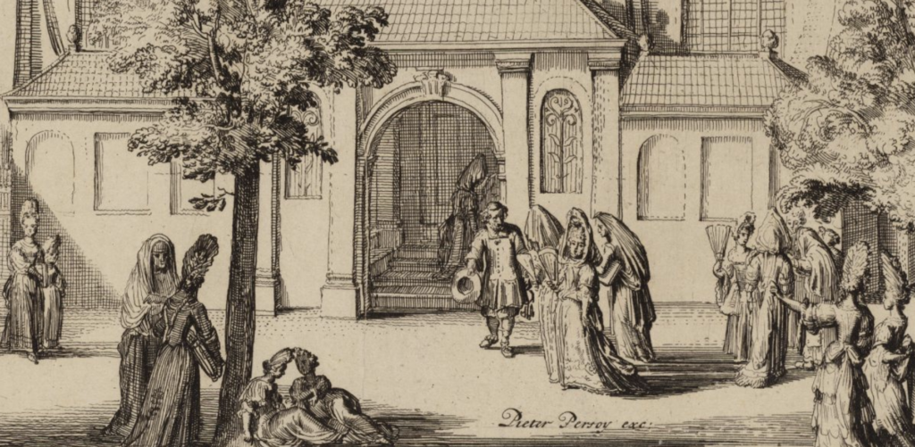 Voorhof en Ingang der Vrouwen (Uitsnede) Romeyn de Hooghe
